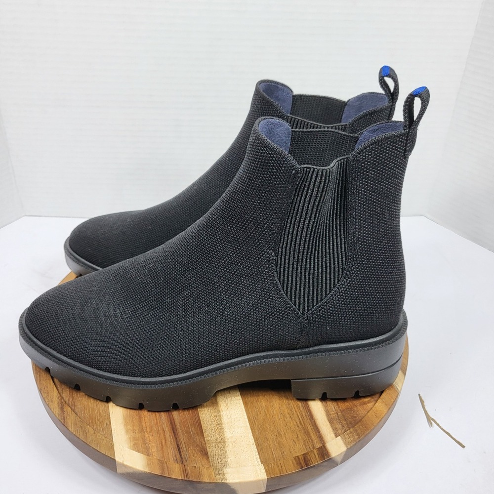 Rothy's The Lug Boot Women 8 Black Excellent Sustainable Knit Chelsea Ankle Boot